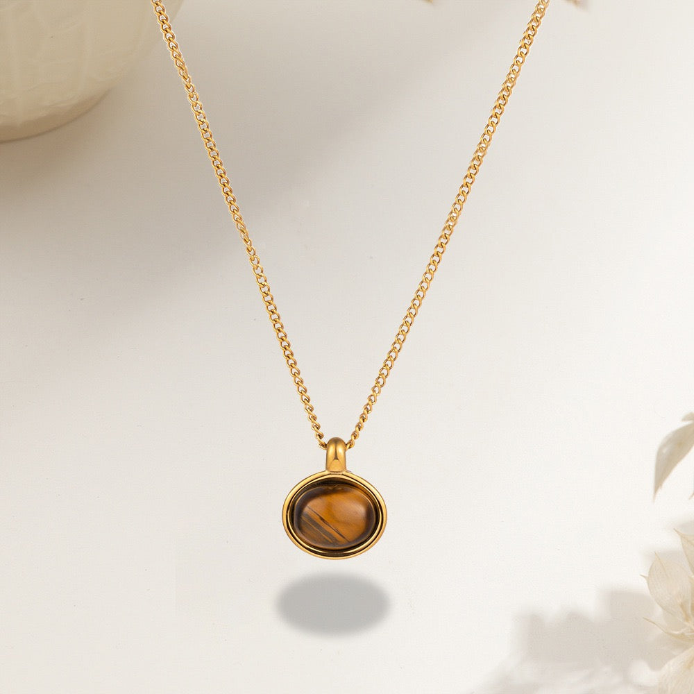 TIGER'S EYE OVAL PENDANT NECKLACE