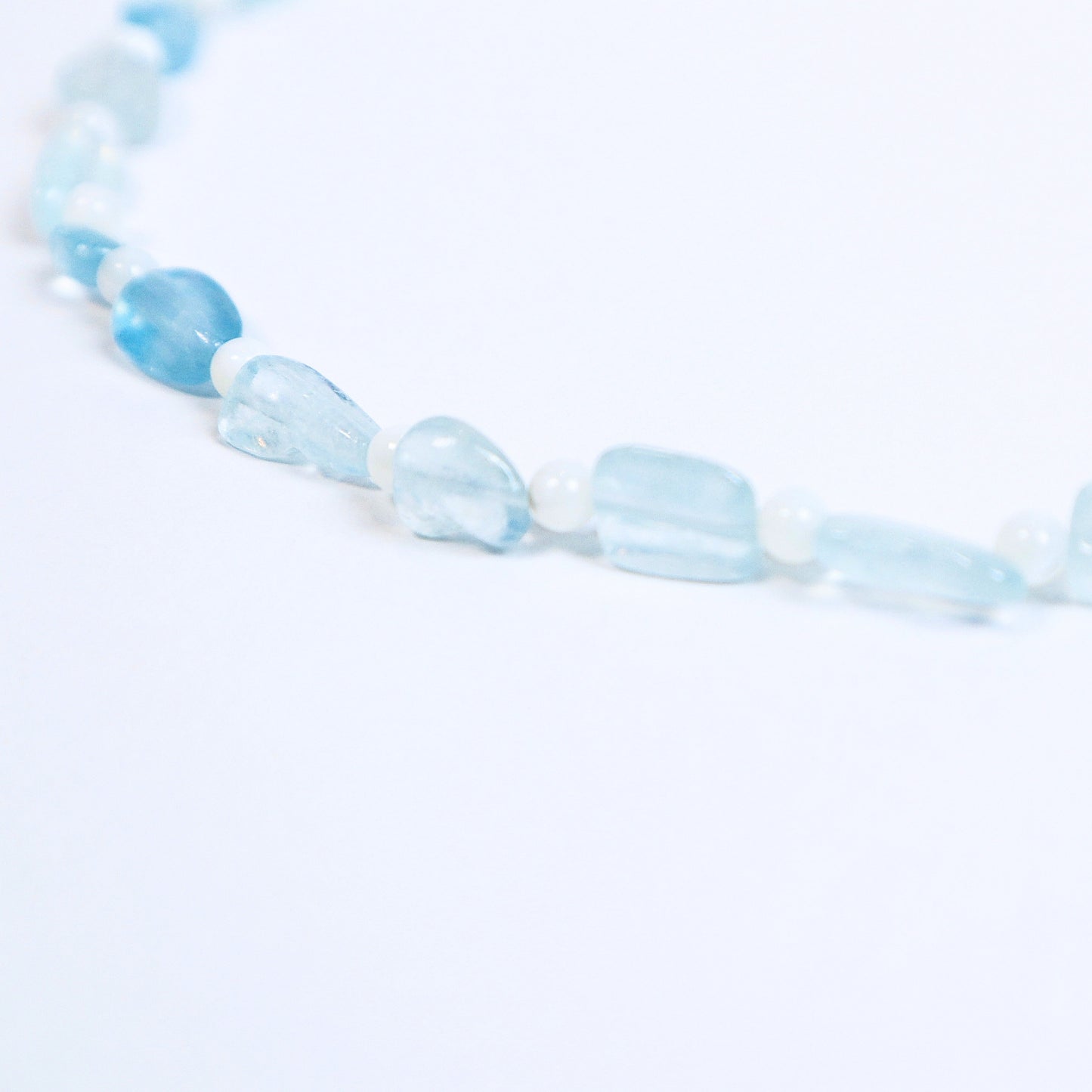 Aquamarine & Pearl Necklace with 925 Silver Clasp