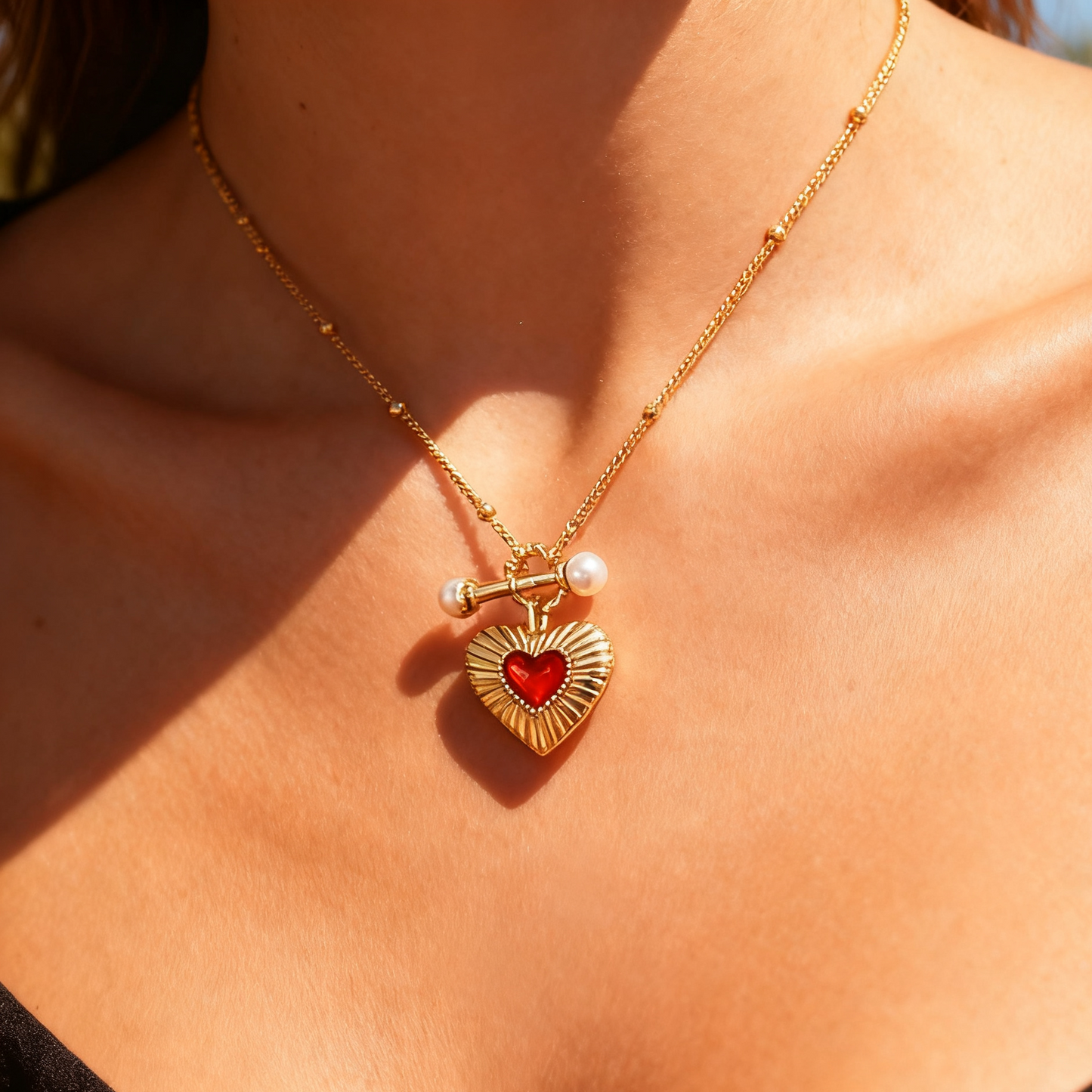 RED AGATE HEART TOGGLE NECKLACE