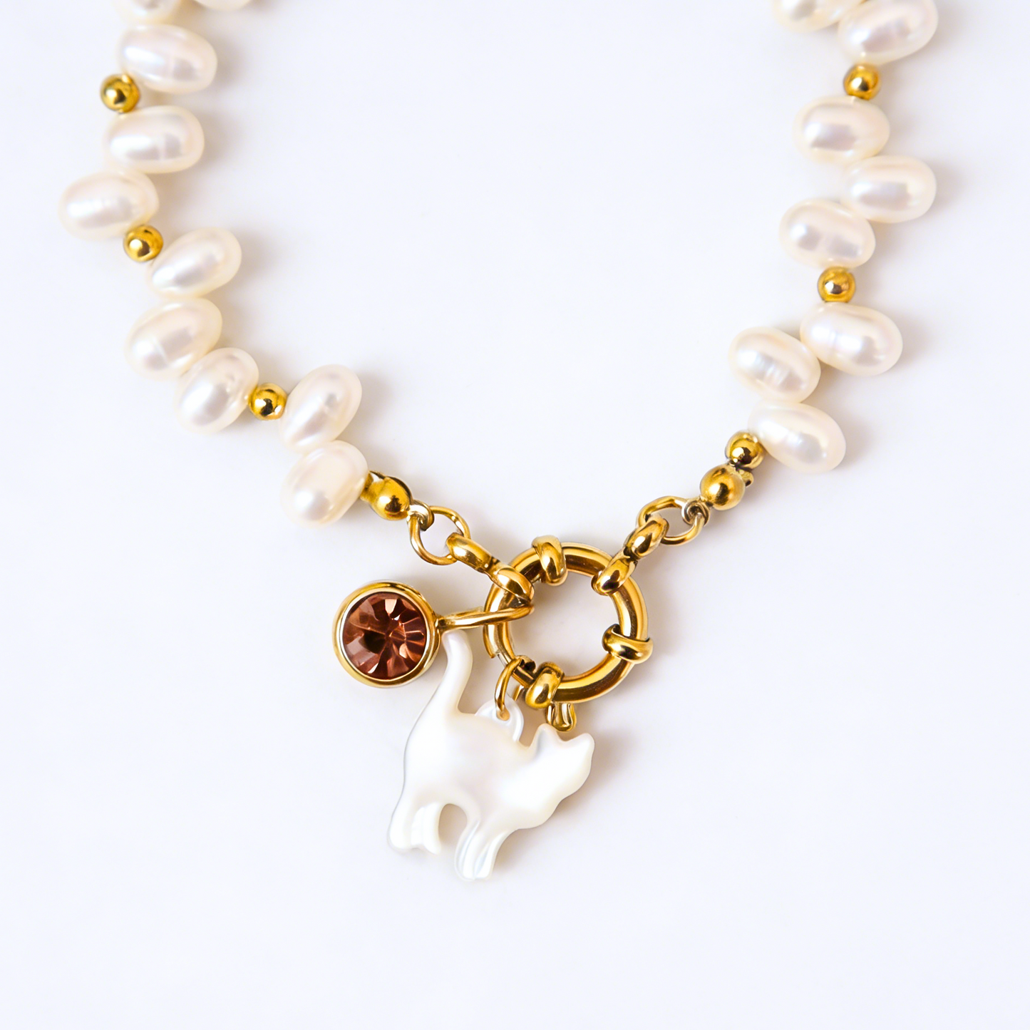 Pearl Cat Charm Bracelet