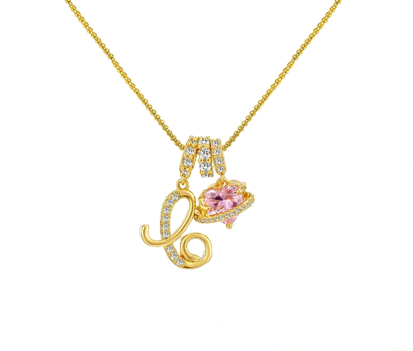 Initial Necklace — Pink Planet Charm