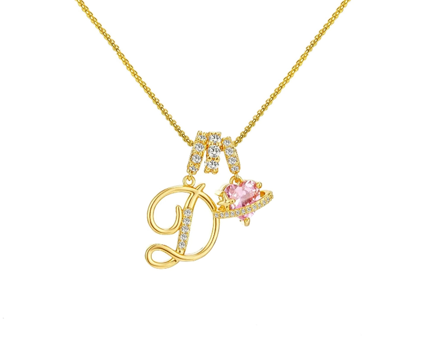Initial Necklace — Pink Planet Charm