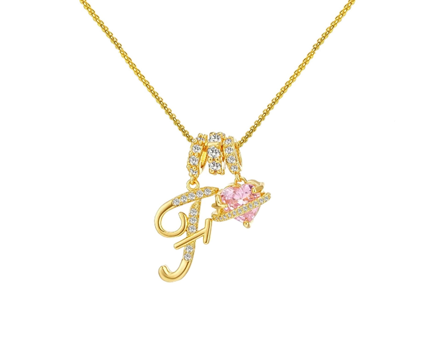 Initial Necklace — Pink Planet Charm