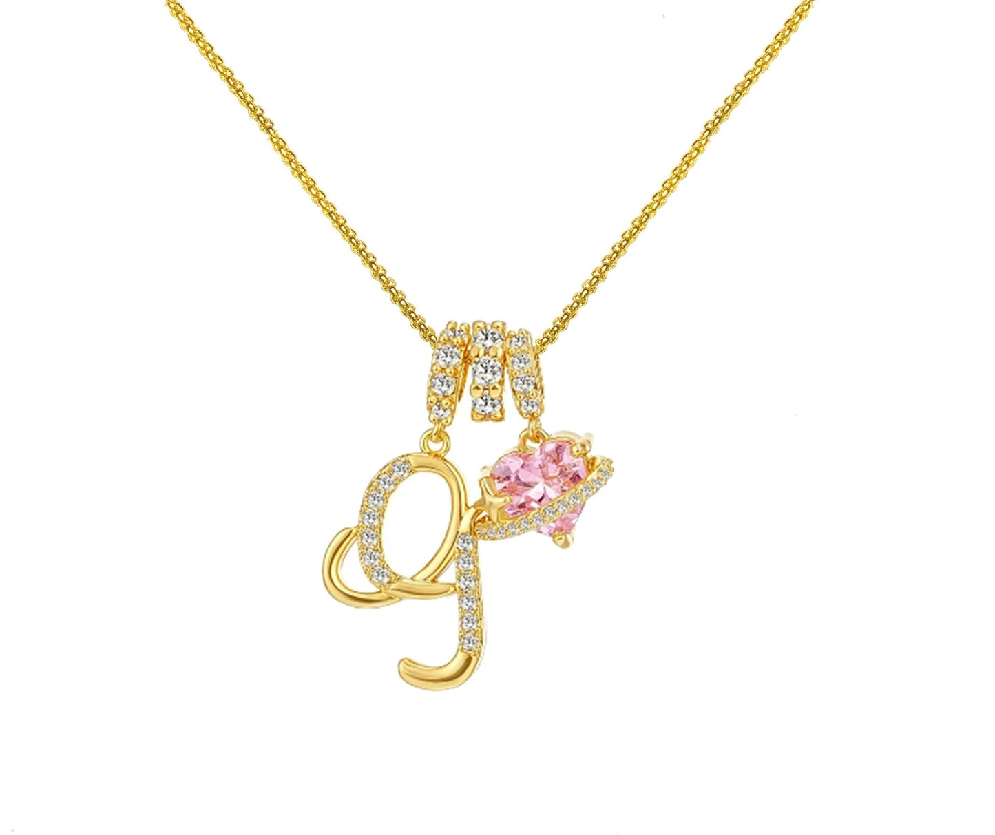 Initial Necklace — Pink Planet Charm