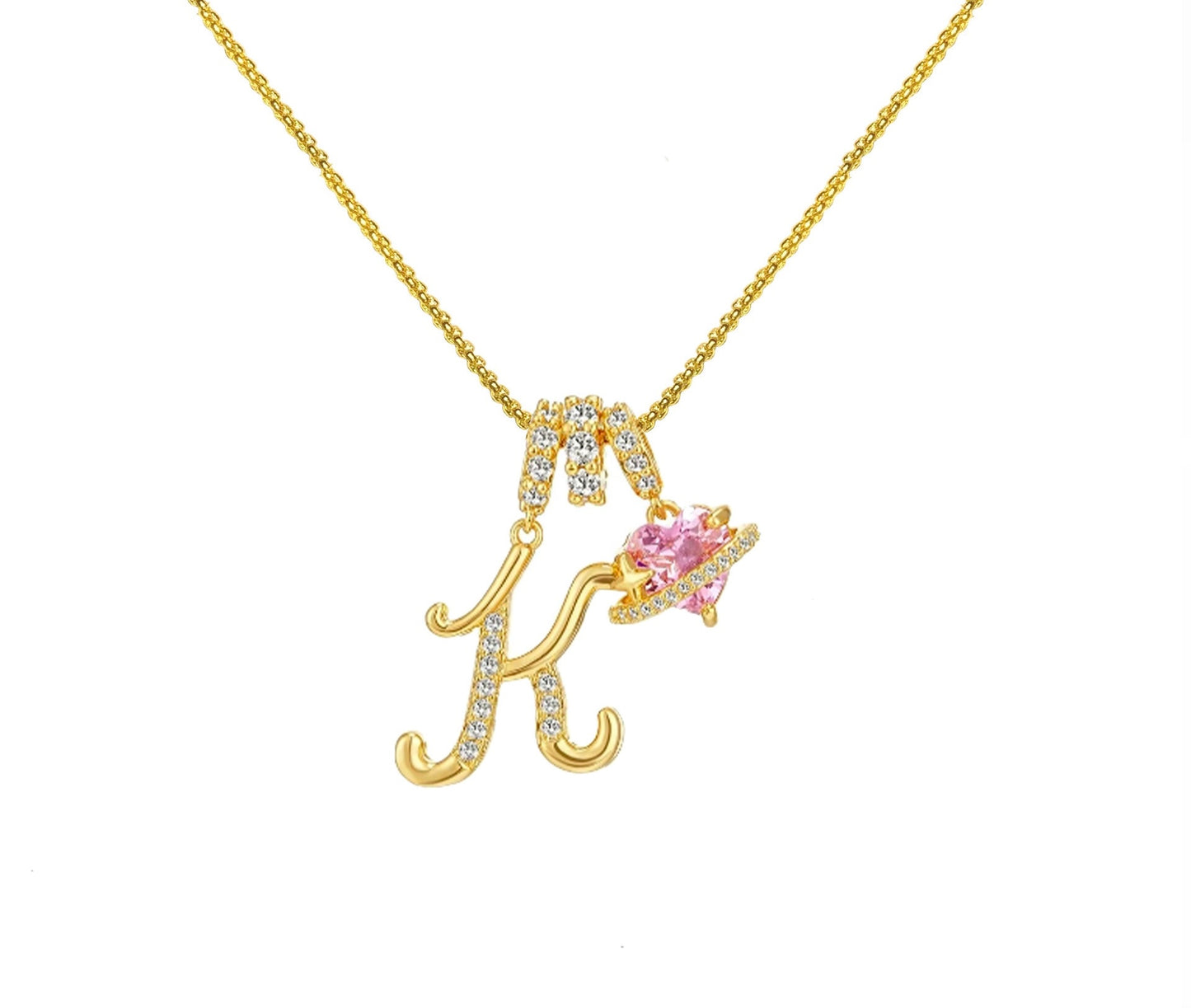 Initial Necklace — Pink Planet Charm