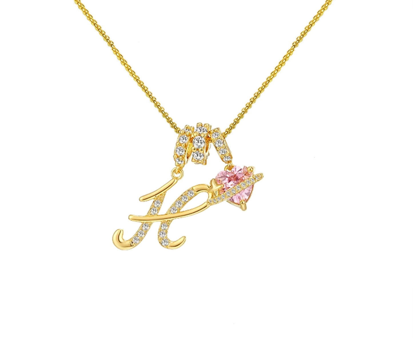 Initial Necklace — Pink Planet Charm