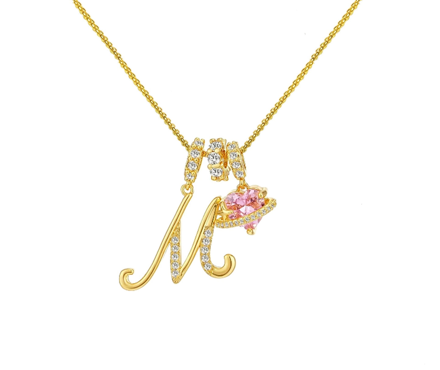 Initial Necklace — Pink Planet Charm