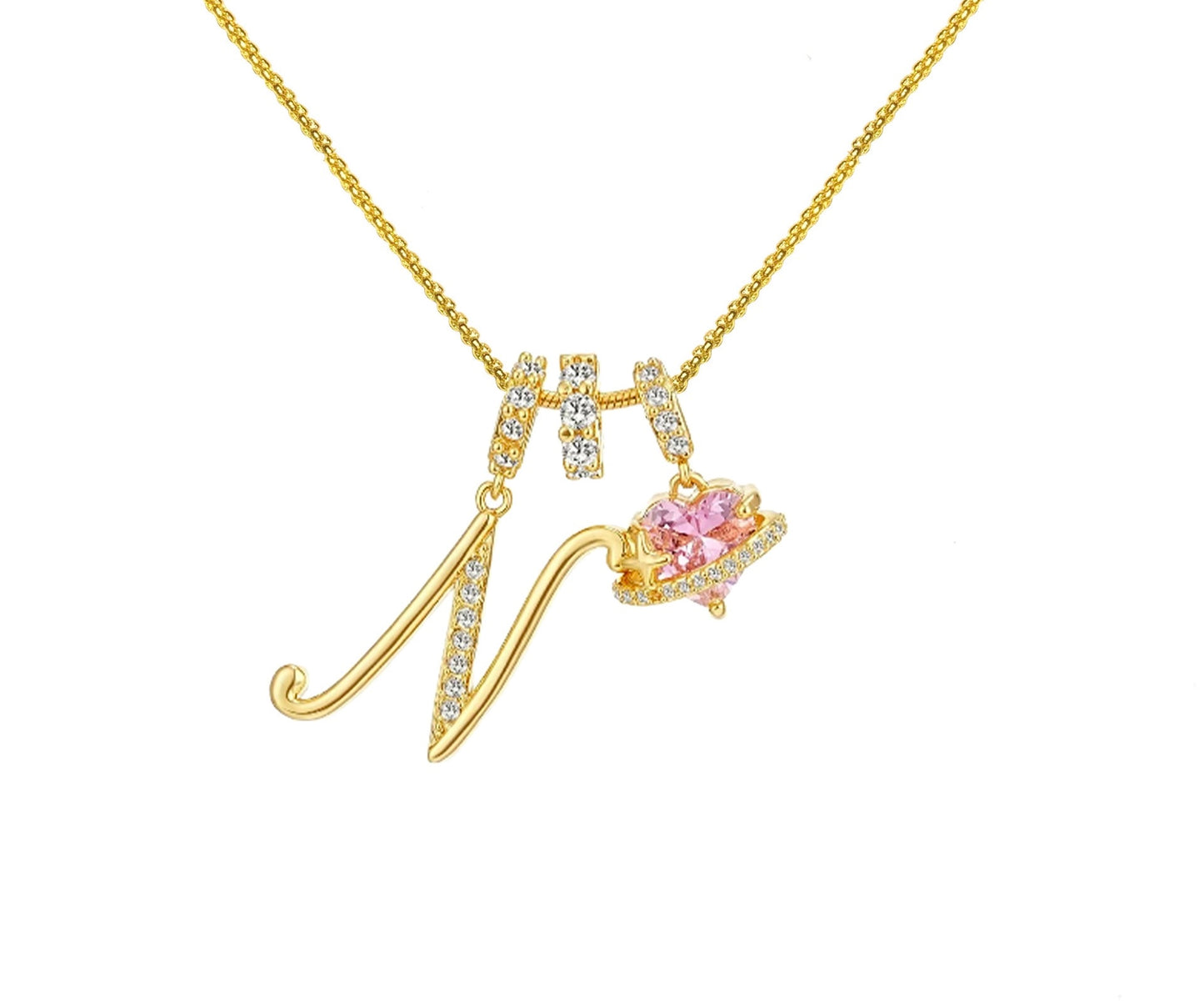 Initial Necklace — Pink Planet Charm