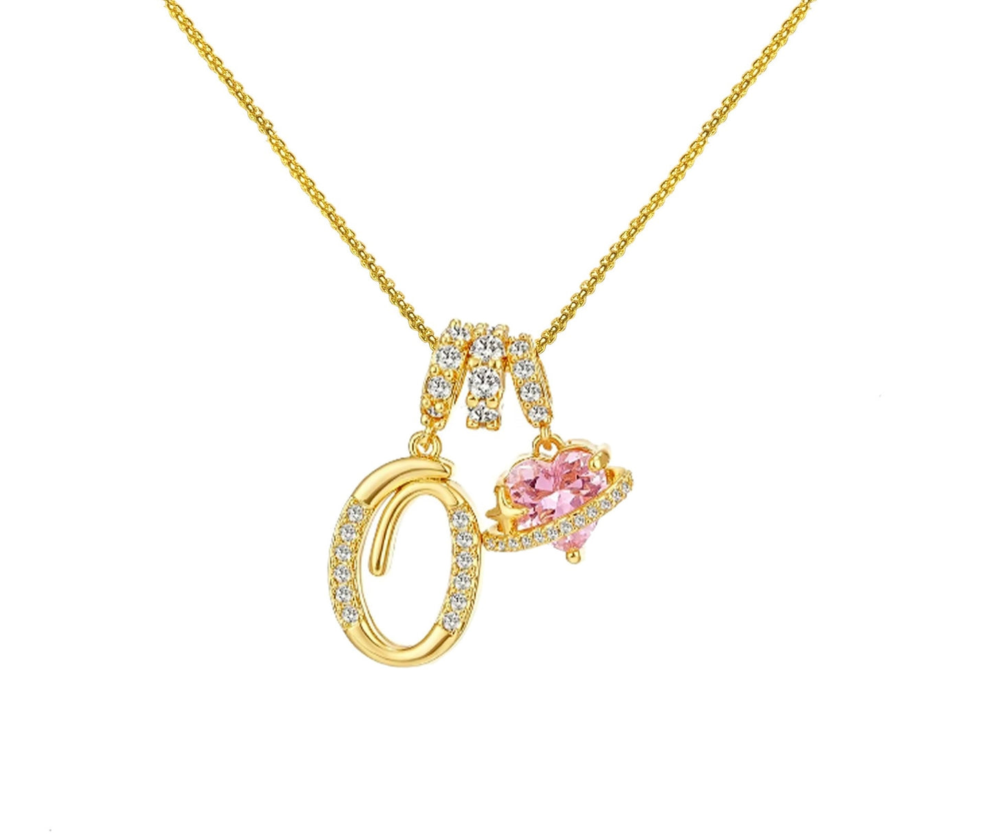 Initial Necklace — Pink Planet Charm