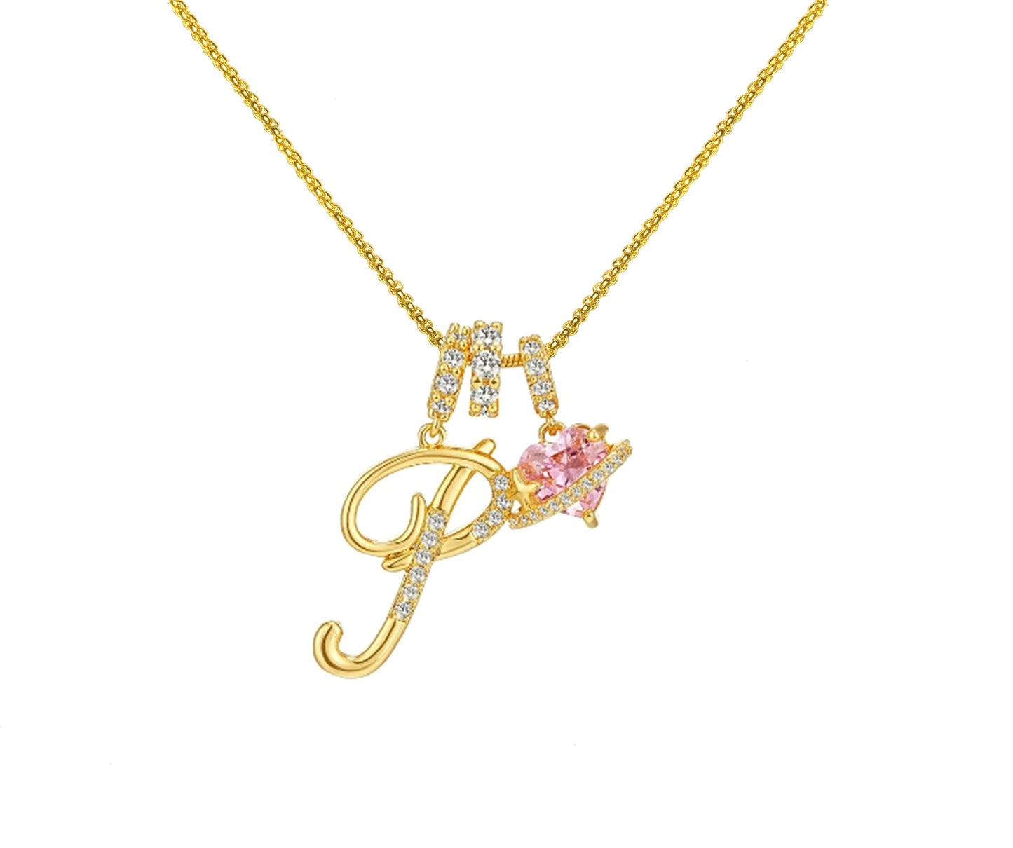 Initial Necklace — Pink Planet Charm