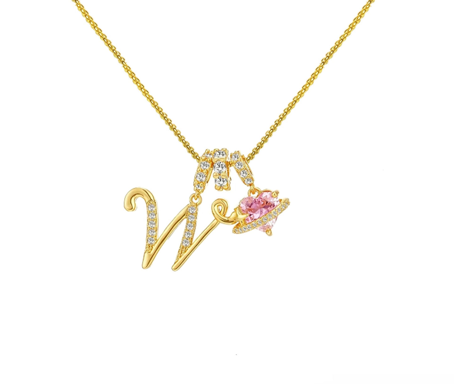 Initial Necklace — Pink Planet Charm