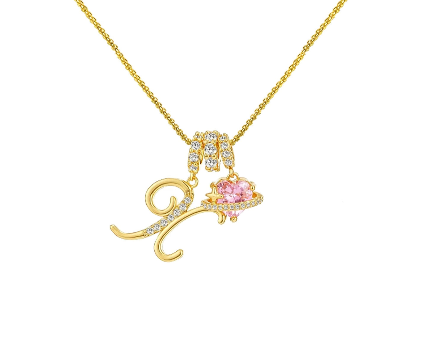 Initial Necklace — Pink Planet Charm