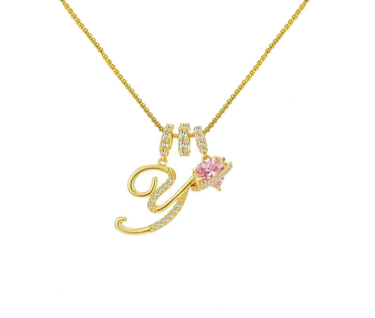 Initial Necklace — Pink Planet Charm