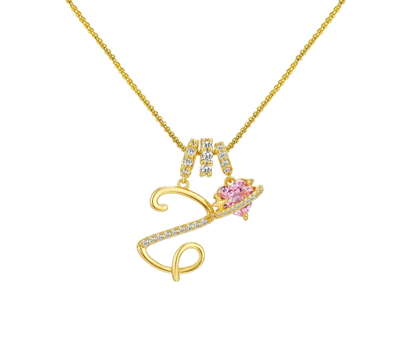 Initial Necklace — Pink Planet Charm