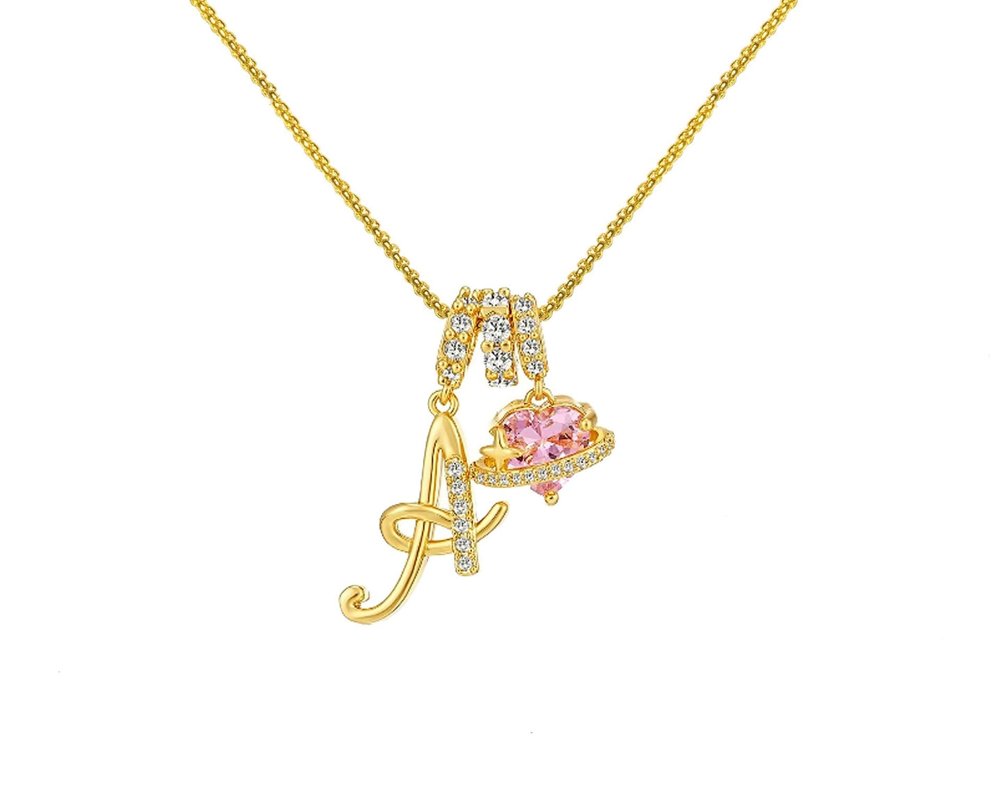 Initial Necklace — Pink Planet Charm