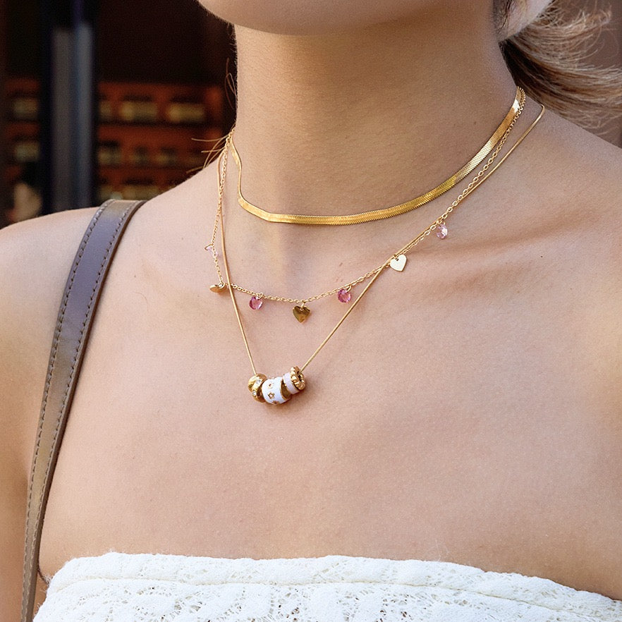 FIVE-BEAD GOLD BAR NECKLACE