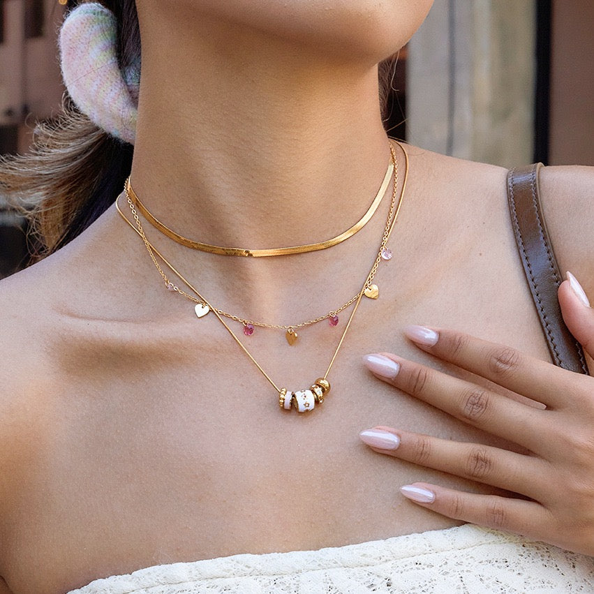 FIVE-BEAD GOLD BAR NECKLACE