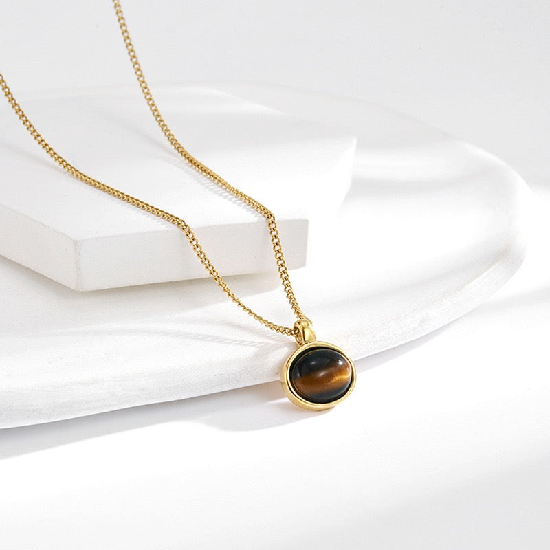 TIGER'S EYE OVAL PENDANT NECKLACE