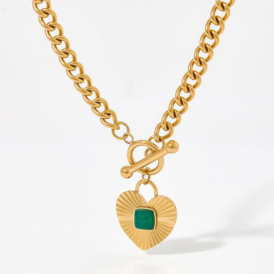 GREEN AGATE HEART CHAIN NECKLACE