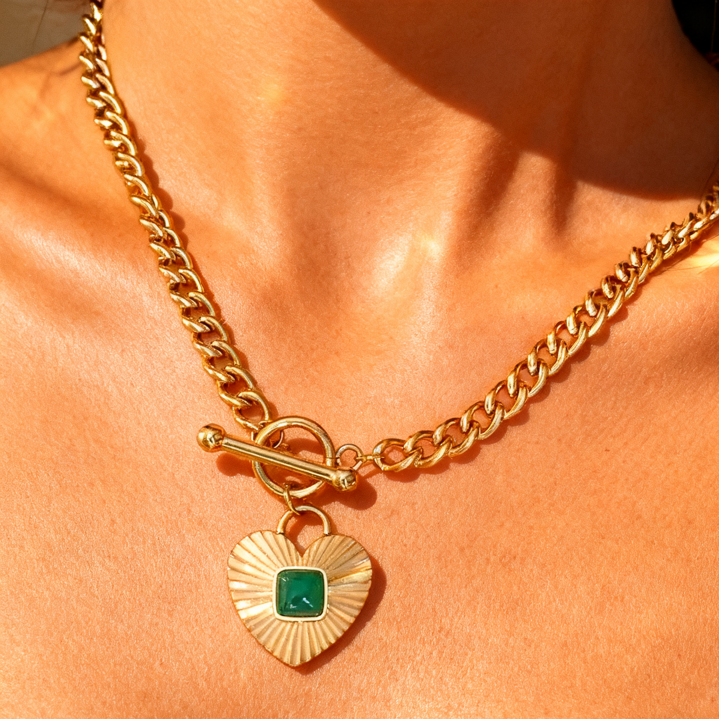 GREEN AGATE HEART CHAIN NECKLACE