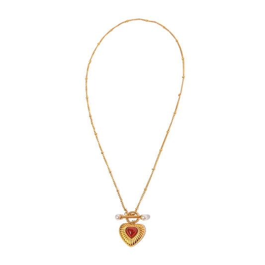 RED AGATE HEART TOGGLE NECKLACE