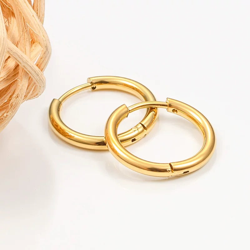 316L TITANIUM STEEL HOOPS — 18K GOLD PLATED