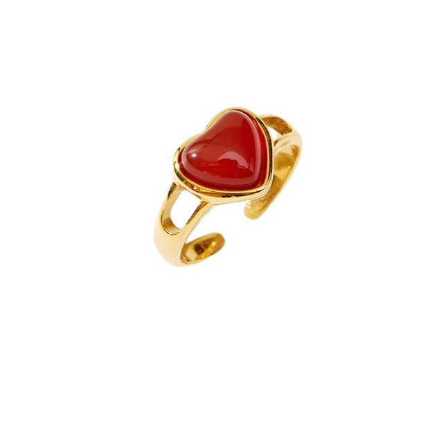 Red Agate Heart Ring