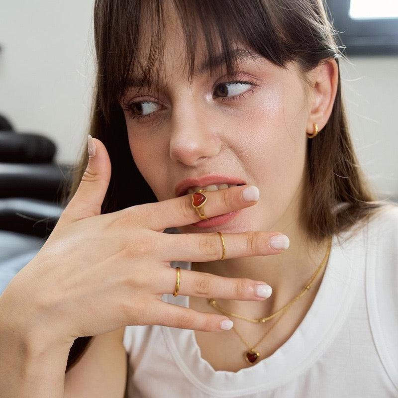 Red Agate Heart Ring