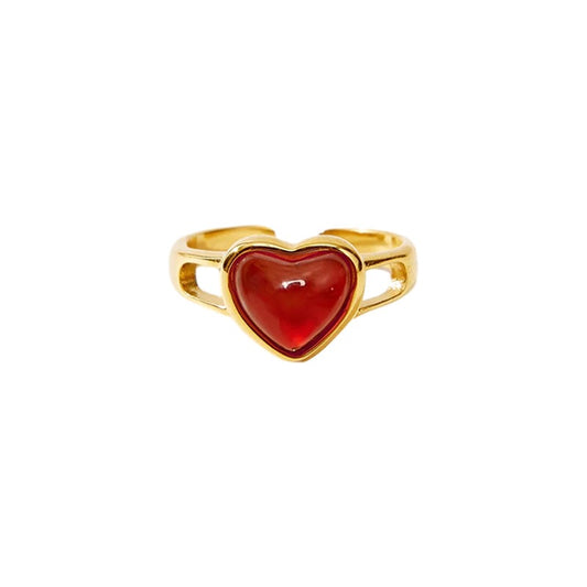 Red Agate Heart Ring