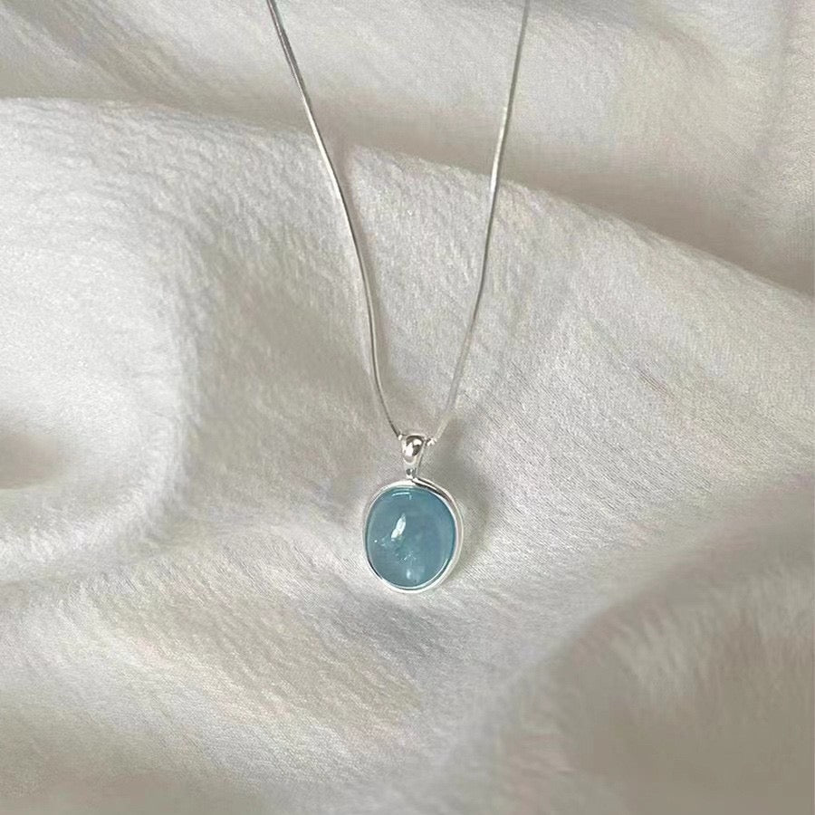 Aquamarine Oval Necklace – S925 Sterling Silver