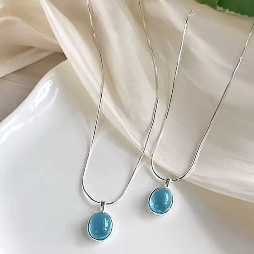 Aquamarine Oval Necklace – S925 Sterling Silver