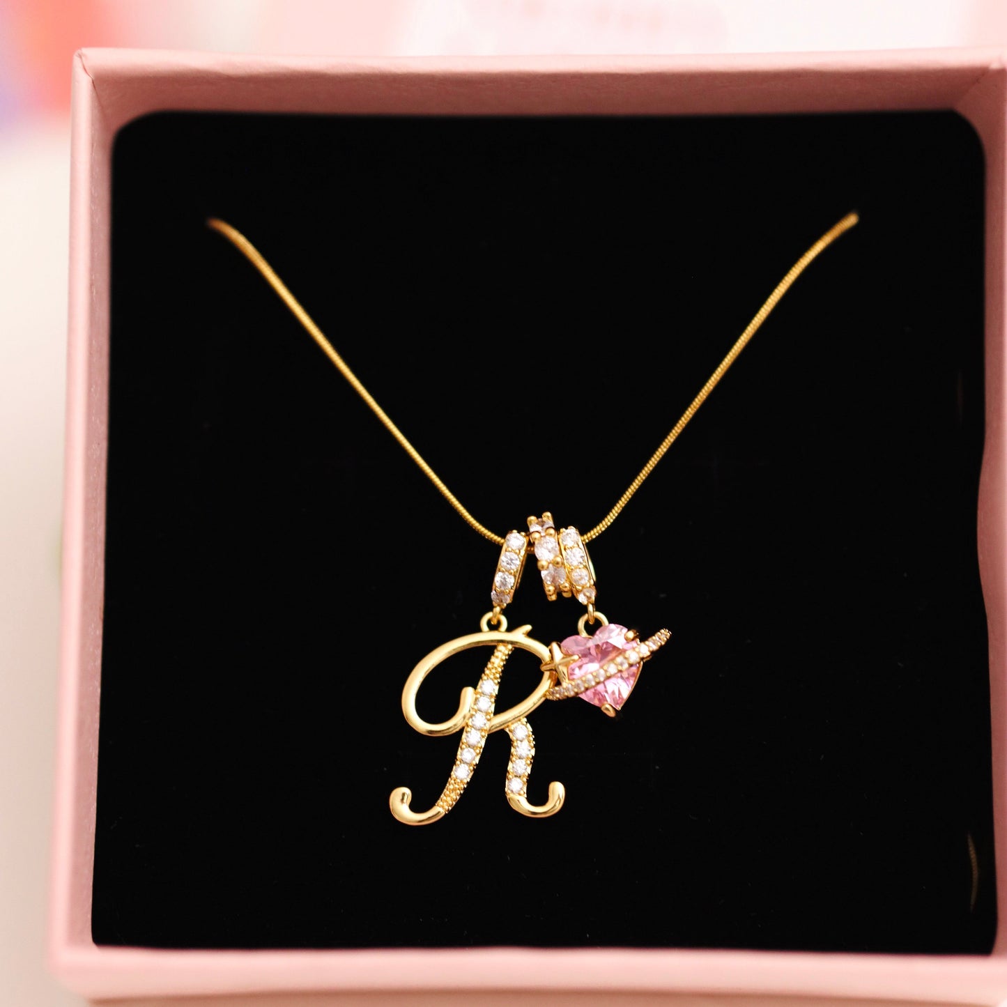 Initial Necklace — Pink Planet Charm