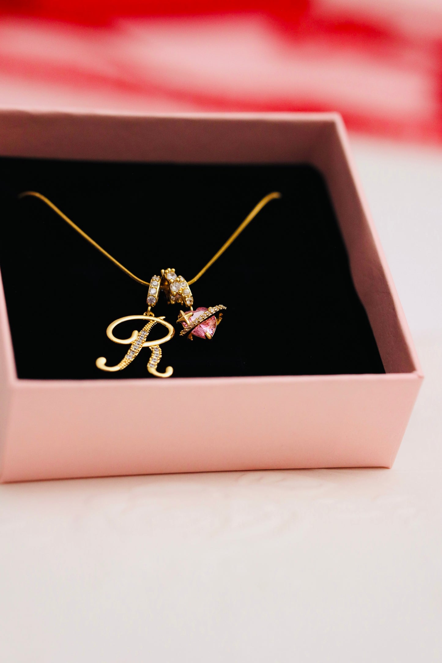 Initial Necklace — Pink Planet Charm
