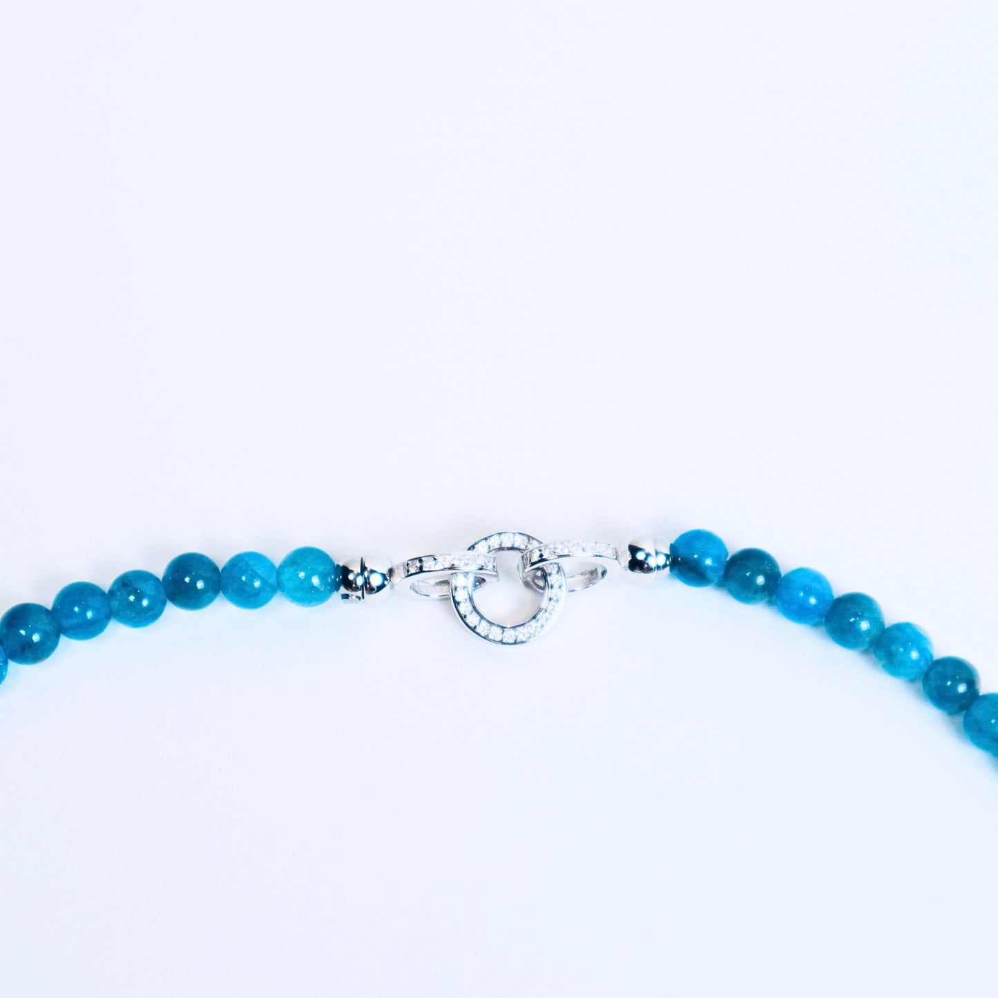 Blue Phosphorite & Horse Conch Necklace with Sterling Silver Cat Head Charm