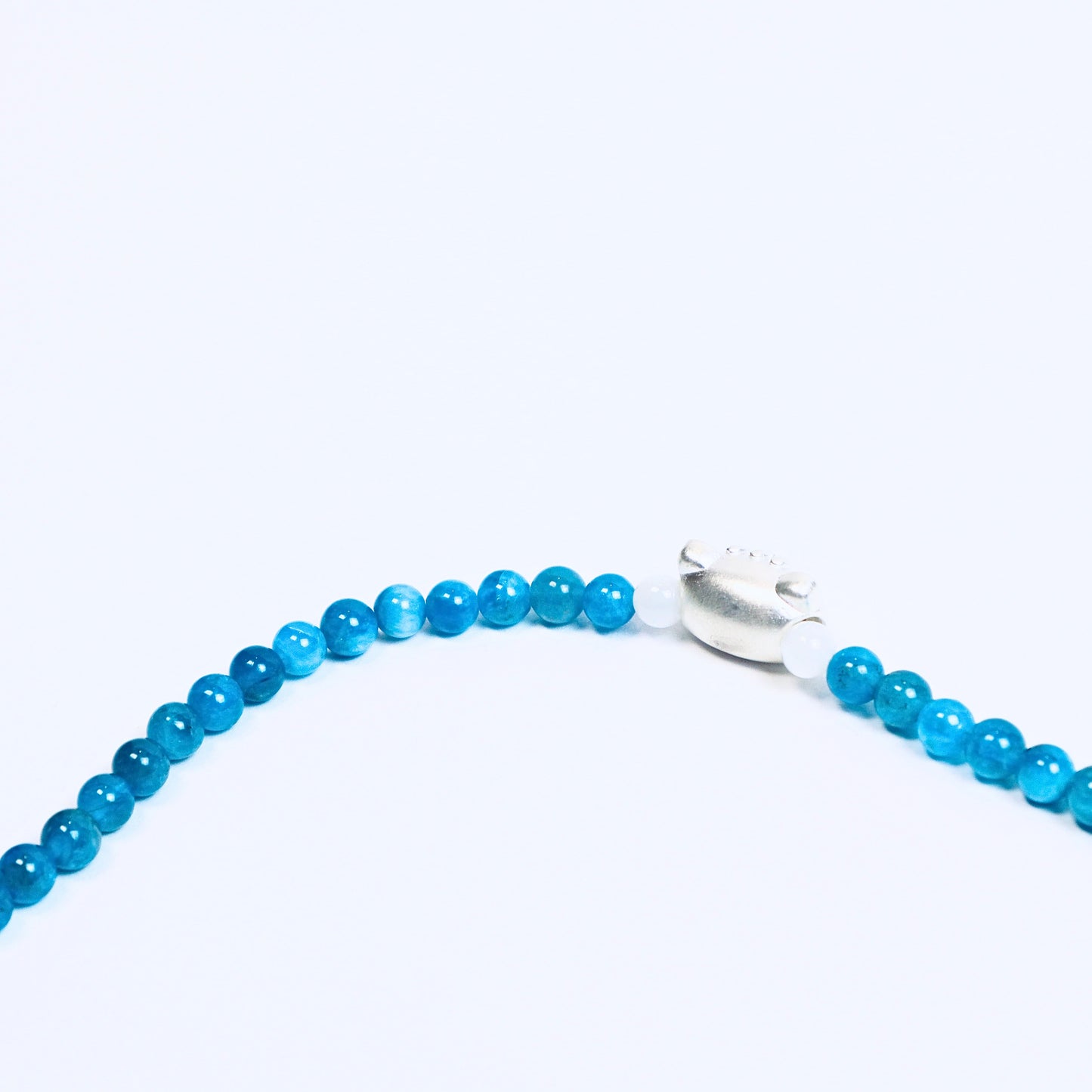 Blue Phosphorite & Horse Conch Necklace with Sterling Silver Cat Head Charm