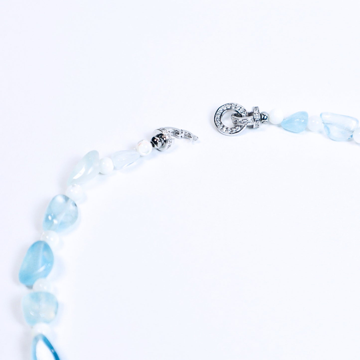 Aquamarine & Pearl Necklace with 925 Silver Clasp