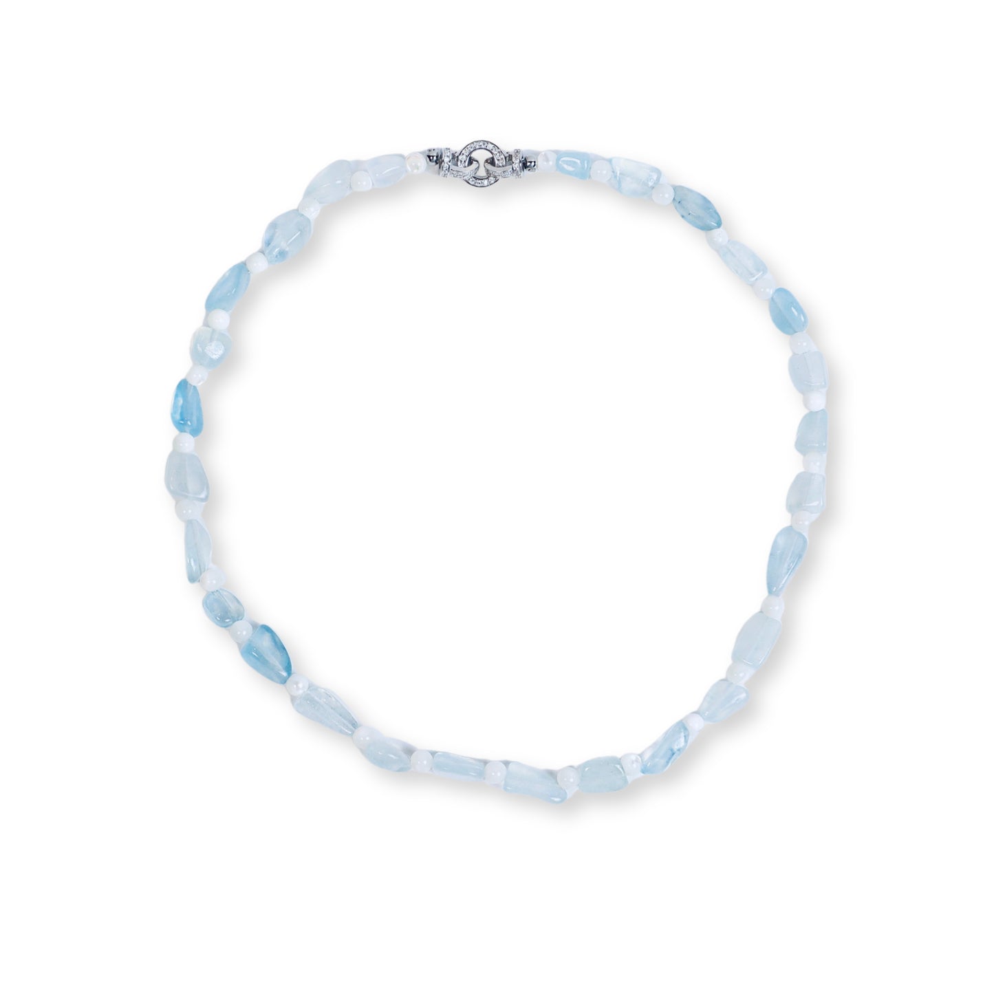 Aquamarine & Pearl Necklace with 925 Silver Clasp